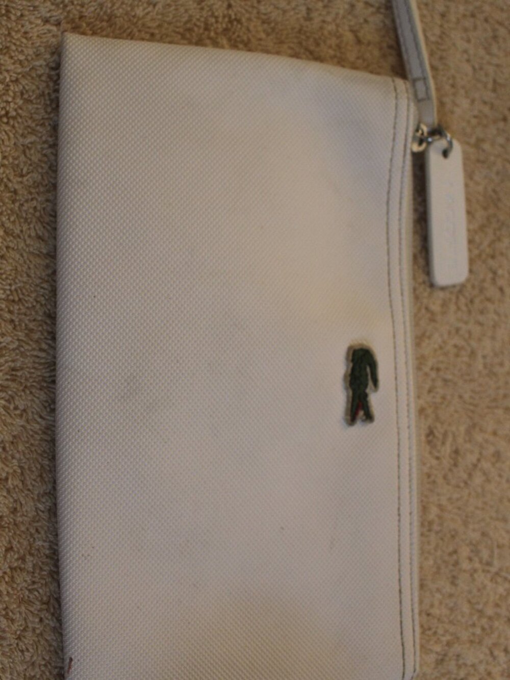 Lacoste White Canvas Zip Wristlet Clutch Crocodile Logo SKUJ